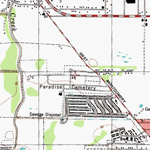 Topographic Map of Paradise Cemetery, TX