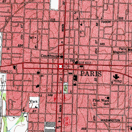 Topographic Map of Paris, TX