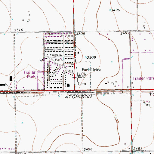 Topographic Map of Park Drive Church, TX