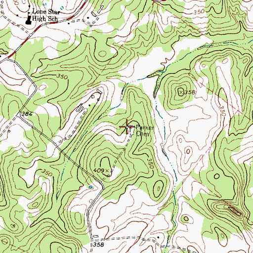 Topographic Map of Parker Cemetery, TX