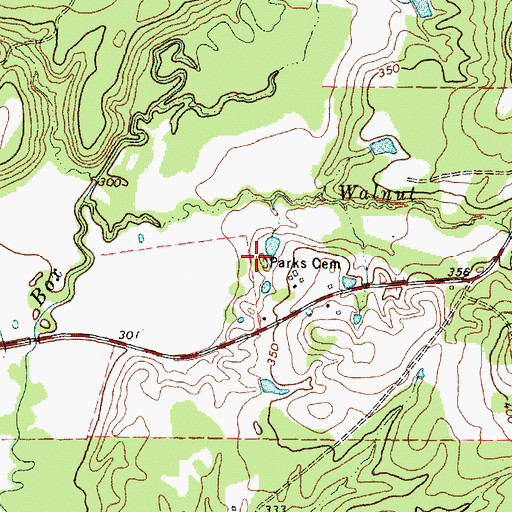 Topographic Map of Parks Cemetery, TX