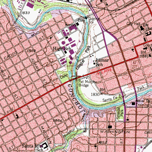 Topographic Map of Pat Murphy Bridge, TX