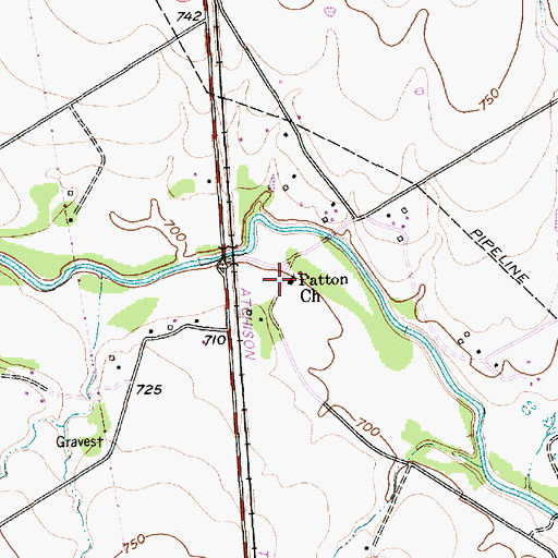 Topographic Map of Patton Church, TX