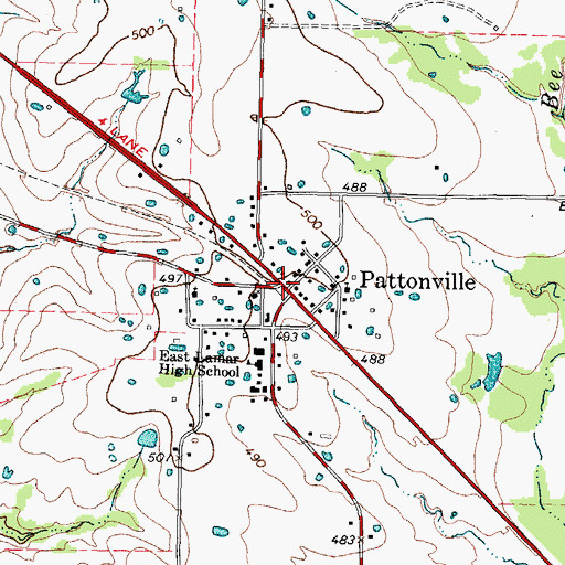 Topographic Map of Pattonville, TX