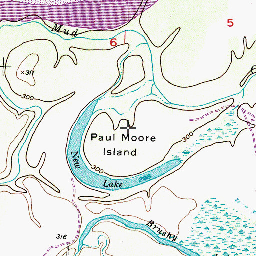 Topographic Map of Paul Moore Island, TX