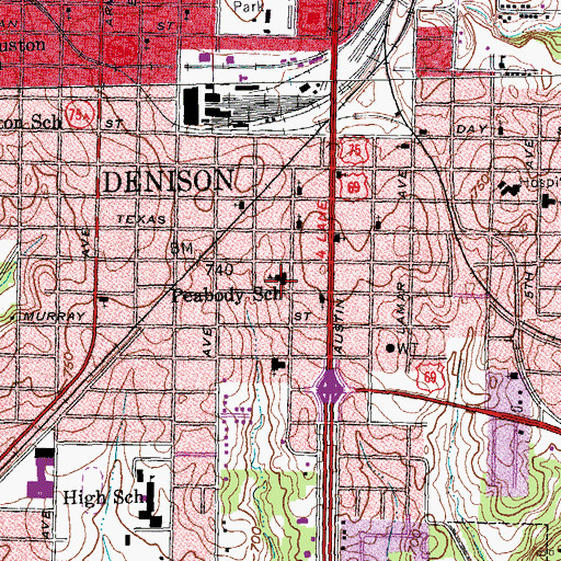 Topographic Map of Peabody School, TX