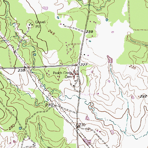 Topographic Map of Peach Creek Cemetery, TX
