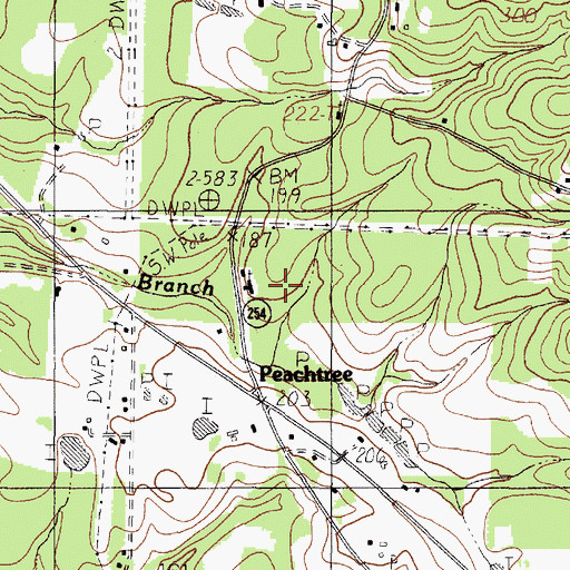 Topographic Map of Peach Tree Church, TX
