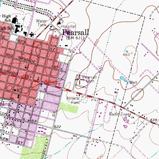 Topographic Map of Pearsall Cemetery, TX