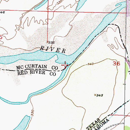 Topographic Map of Pecan Bayou, TX