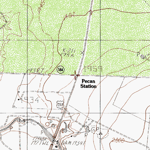Topographic Map of Pecan Station, TX