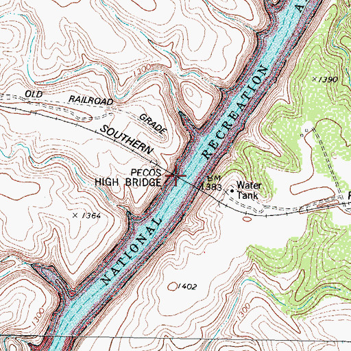 Topographic Map of Pecos High Bridge, TX