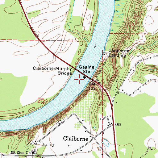 Topographic Map of Claiborne Ferry (historical), AL