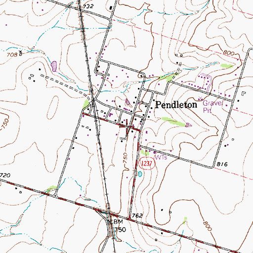 Topographic Map of Pendleton, TX