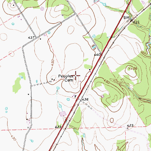 Topographic Map of Peoples Cemetery, TX