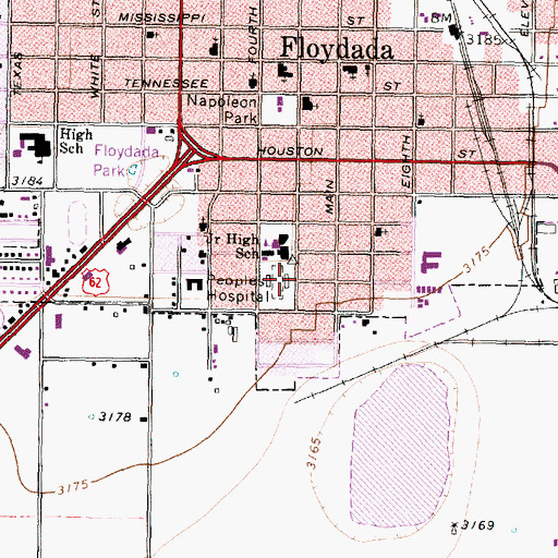 Topographic Map of Peoples Hospital, TX
