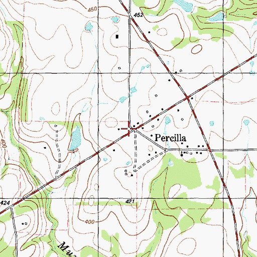 Topographic Map of Percilla, TX