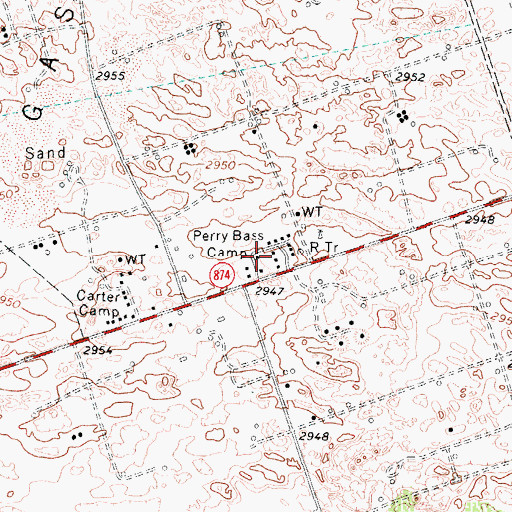 Topographic Map of Perry Bass Camp, TX