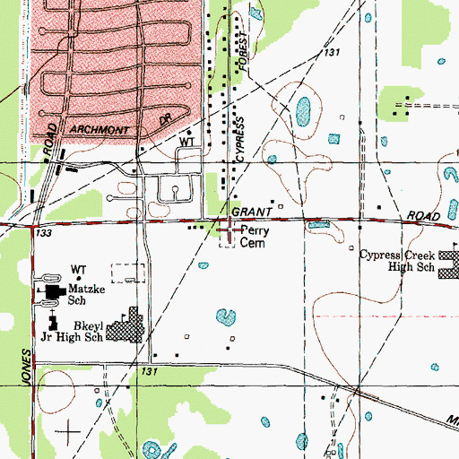 Topographic Map of Perry Cemetery, TX