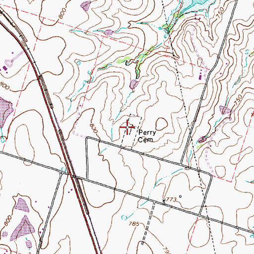 Topographic Map of Perry Cemetery, TX