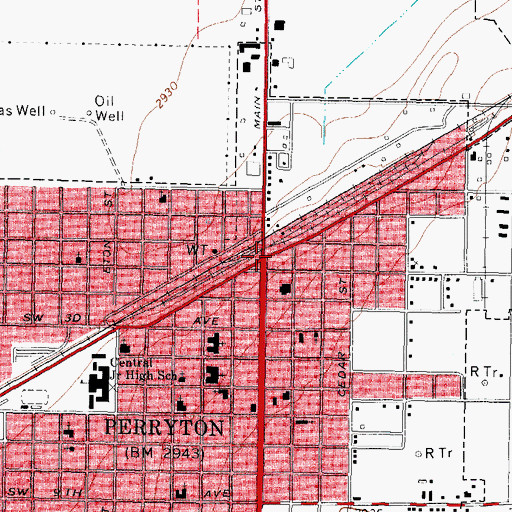 Topographic Map of Perryton, TX