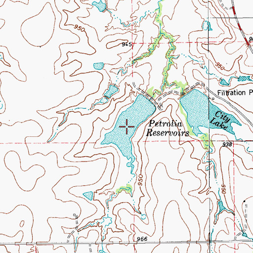 Topographic Map of Petrolia Reservoirs, TX