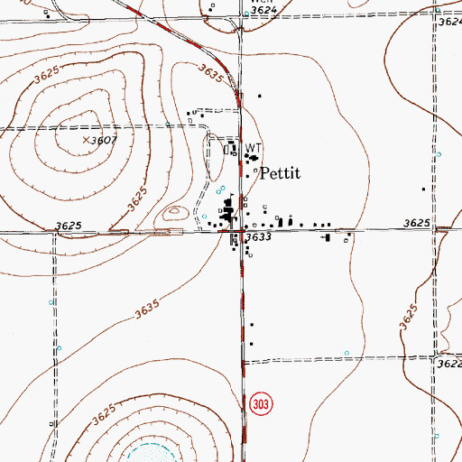 Topographic Map of Pettit, TX