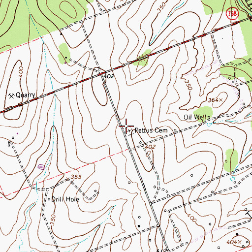 Topographic Map of Pettus Cemetery, TX