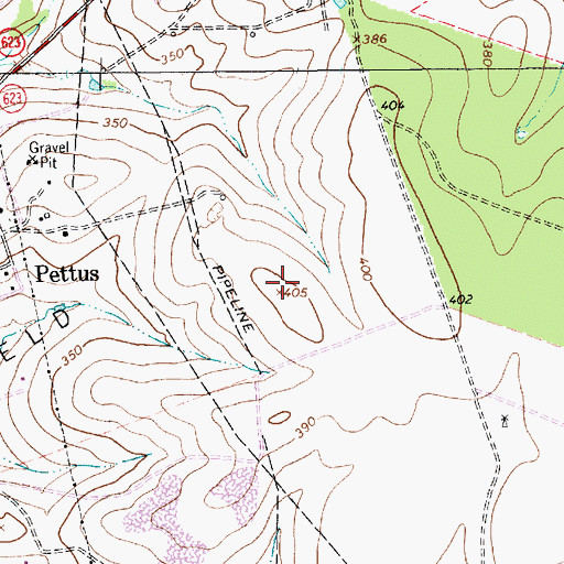 Topographic Map of Pettus Oil Field, TX