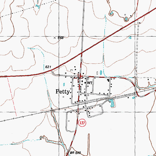 Topographic Map of Petty, TX