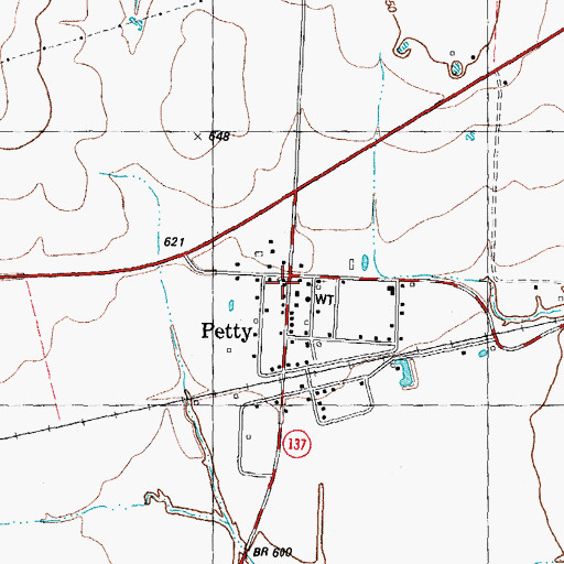 Topographic Map of Petty, TX