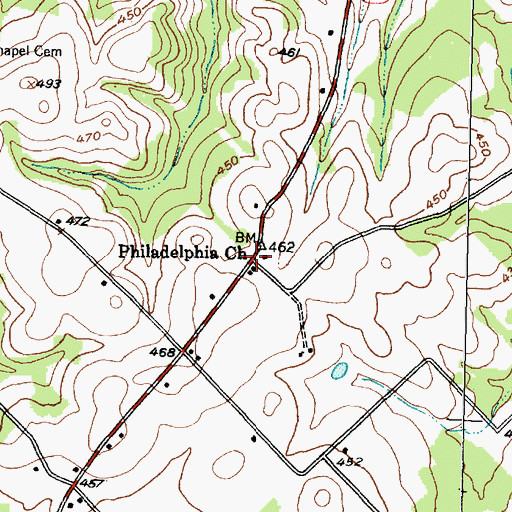 Topographic Map of Philadelphia Church, TX