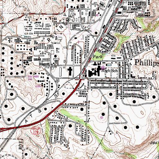Topographic Map of Phillips, TX