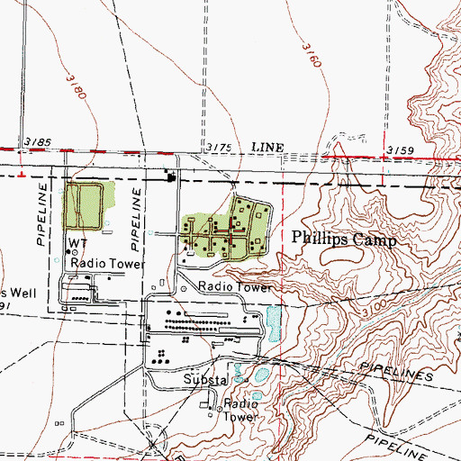 Topographic Map of Phillips Camp, TX