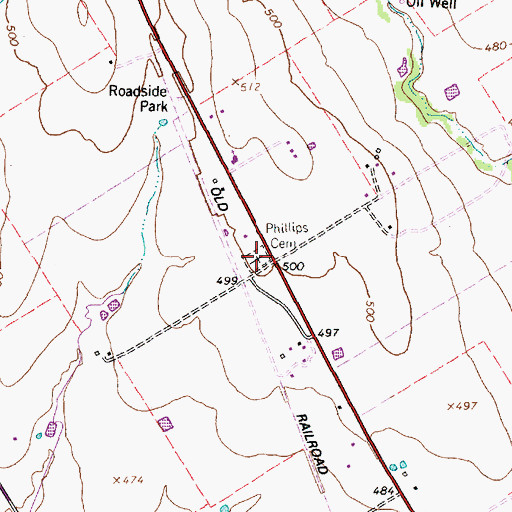 Topographic Map of Phillips Cemetery, TX