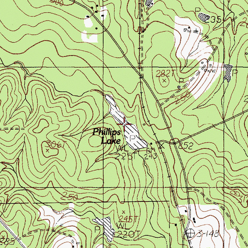 Topographic Map of Phillips Lake, TX