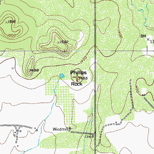 Topographic Map of Phillips Rock, TX