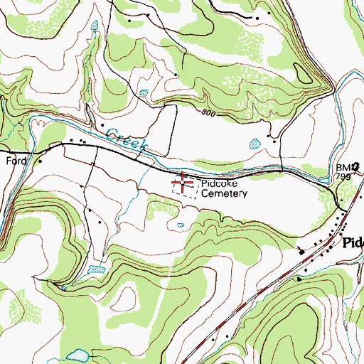 Topographic Map of Pidcoke Cemetery, TX