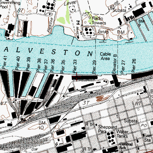 Topographic Map of Pier Thirtythree, TX