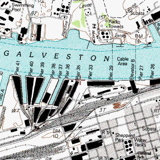 Topographic Map of Pier Thirtyfive, TX