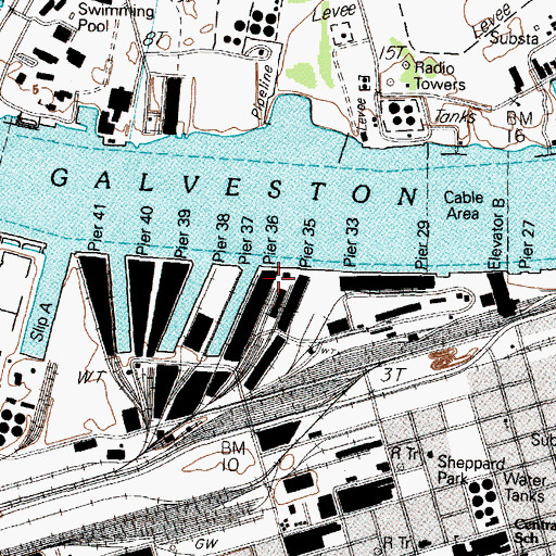 Topographic Map of Pier Thirtysix, TX
