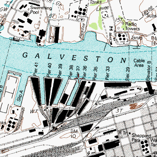 Topographic Map of Pier Thirtyseven, TX