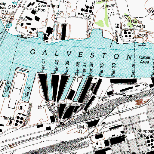 Topographic Map of Pier Thirtyeight, TX