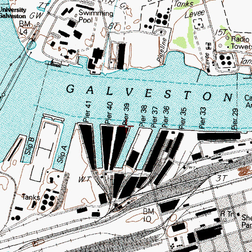 Topographic Map of Pier Thietynine, TX