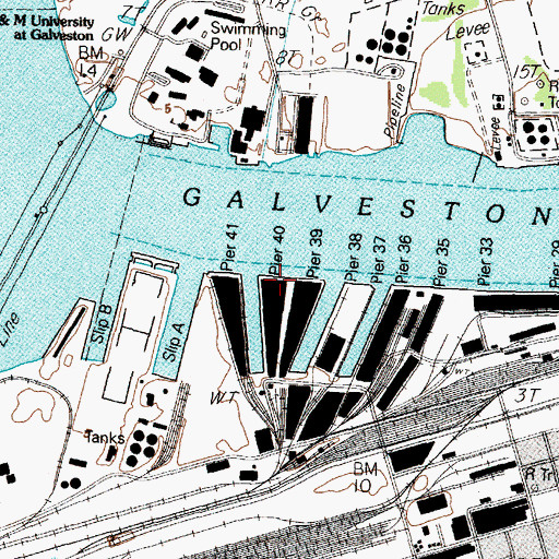 Topographic Map of Pier Forty, TX