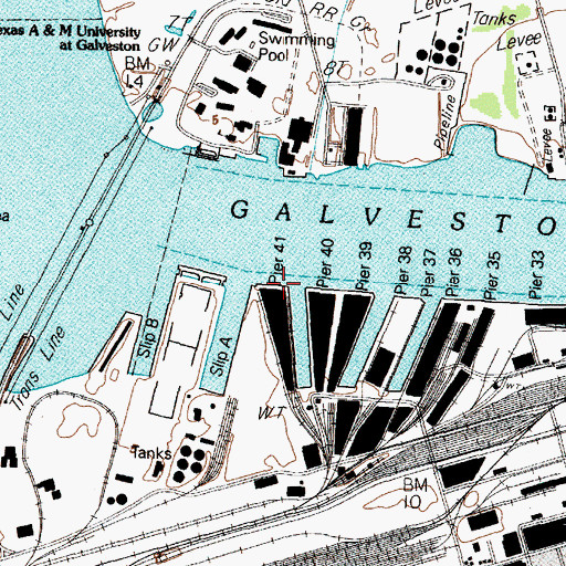 Topographic Map of Pier Fortyone, TX