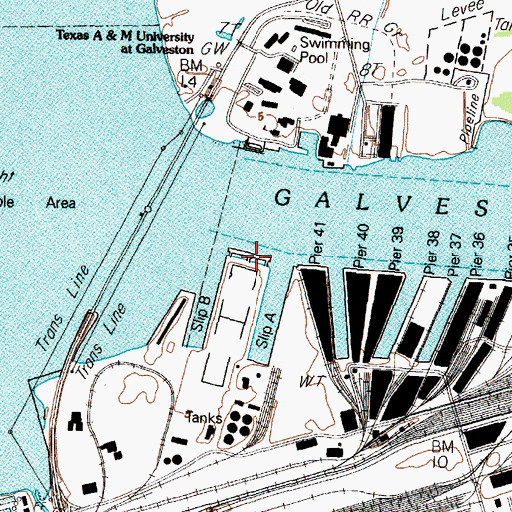 Topographic Map of Pier B, TX