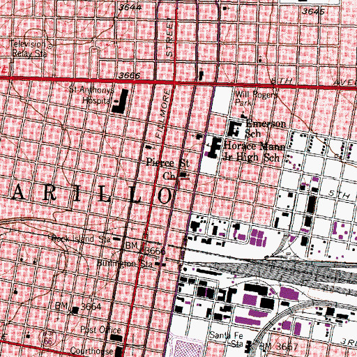 Topographic Map of Pierce Street Church, TX