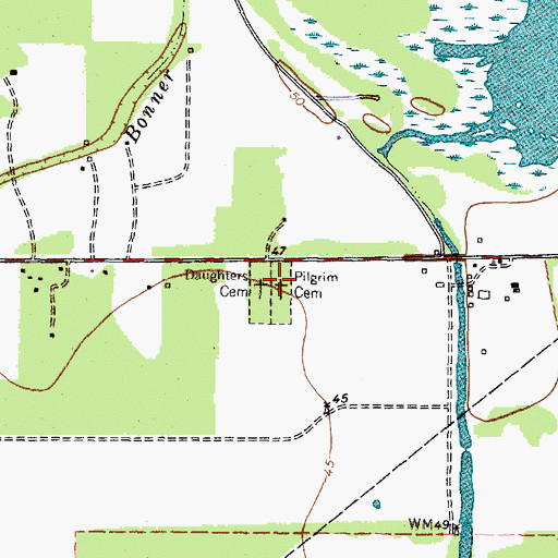 Topographic Map of Pilgrim Cemetery, TX