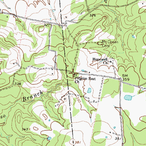 Topographic Map of Pilgrim Rest Church, TX